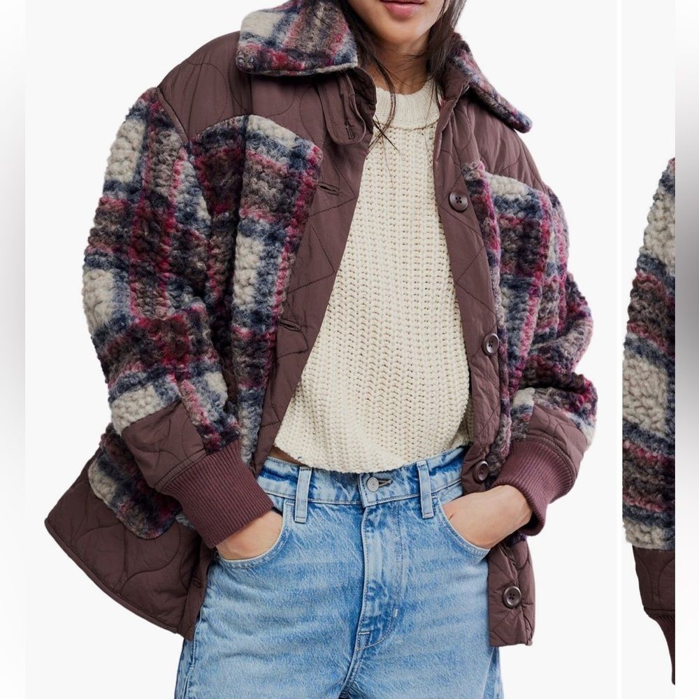NWOT Free People We the Free Sana Quilted Plaid Fleece Bomber Jacket - Picture 2 of 6